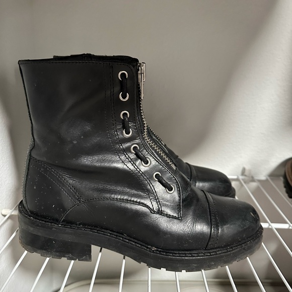 All Saints Front Zipper Combat Boot Black Size 38 - Picture 2 of 5